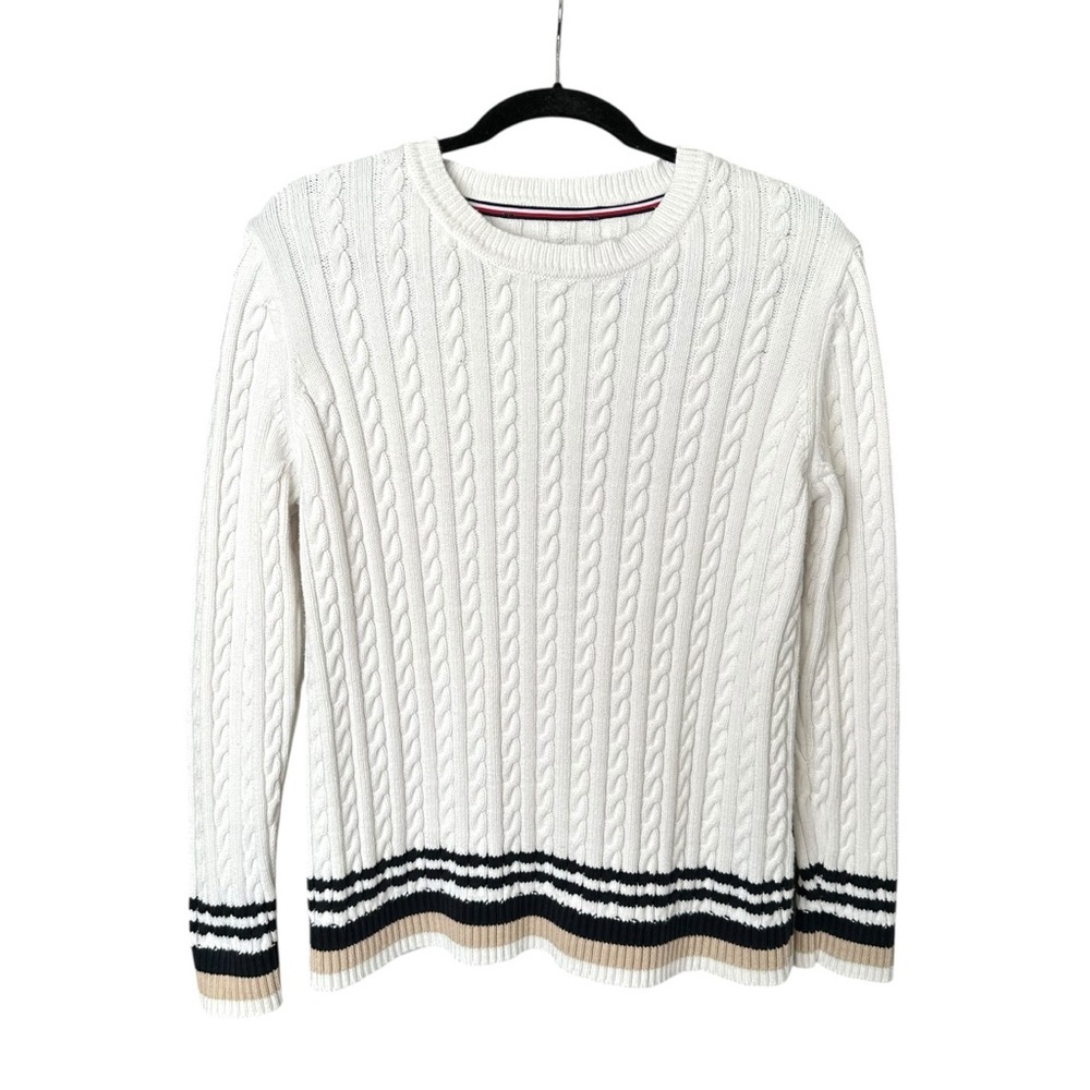 Tommy Hilfiger White Cotton‎ Cable Knit Sweater Preppy Coastal Classic